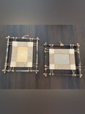 New! Handmade Rustic Picture
Frames Set of 2 - Natural Wood & Rattan - Fits 5x7